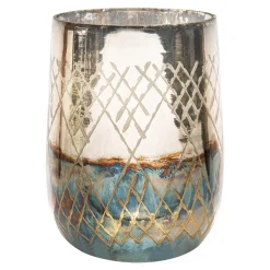 Świecznik szklany z metalicznym połyskiem 19 cm