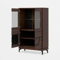 Furni Home Witryna niska z czarnym dekorem VERO