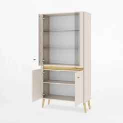 Witryny|DiTrendi Witryna szeroka z oświetleniem LORENA 193 cm kaszmir