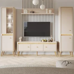 Witryny|DiTrendi Witryna wąska z oświetleniem LORENA 52,1 cm kaszmir