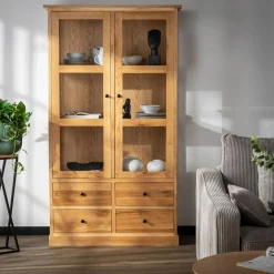 Witryny|inny Witryna z szufladami z litego drewna STELLA dąb naturalny