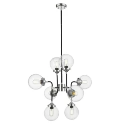 Zumaline Żyrandol czarno-srebrny RIANO 76 cm klosz transparentny