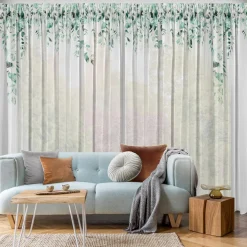 Firany, Zasłony I Akcesoria|Eurofirany Zasłona do salonu biało-zielona BETSY 350x250 cm