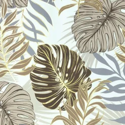 Firany, Zasłony I Akcesoria|Eurofirany Zasłona do salonu w liście brązowo-złota KORFU 140x250 cm