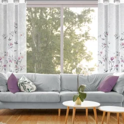 Firany, Zasłony I Akcesoria|Eurofirany Zasłona na przelotkach biało-różowa ANTEA 140x250 cm