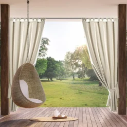 Eurofirany Zasłona na taras z szelkami na rzepy jasnobeżowa GARDEN 155x220 cm