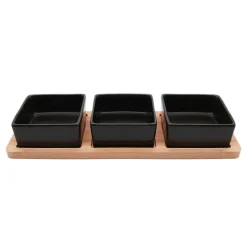 inny Zestaw 3 miseczek na bambusowej podstawie 28 cm