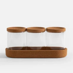 inny Zestaw 3 szklanych pojemników na korkowej podstawie