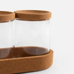 inny Zestaw 3 szklanych pojemników na korkowej podstawie