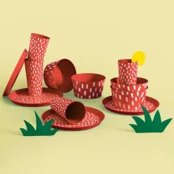 Talerze|inny Zestaw 4 talerzy plastikowych czerwony, 21 cm