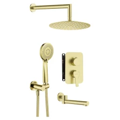 Deante Zestaw prysznicowy podtynkowy z wylewką wannową BXYYRQAM złoto szczotkowane ARNIKA