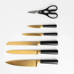 Prima Cucina Zestaw złotych noży w bloku COMO 8 el.