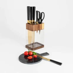 Prima Cucina Zestaw złotych noży w bloku COMO 8 el.