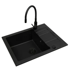 Zlewozmywaki|ZHEF Zlewozmywak APOLLO 65x50 cm z baterią HERA + syfon black edition