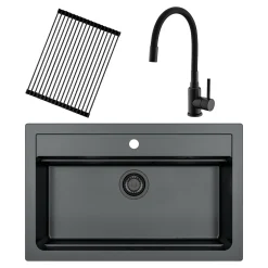 Zlewozmywaki|Alveus Zlewozmywak czarny CORNUS 40 z baterią i rollmatą ALLROUND