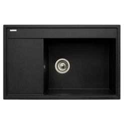 PYRAMIS POLSKA SPÓŁKA Z OGRANICZONĄ ODPOWIEDZIALNOŚCIĄ Zlewozmywak czarny z wkładką ociekową prawy ARES 79x50 cm + korkociąg