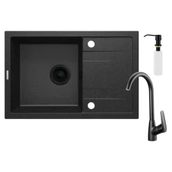 Deante Zlewozmywak granitowy czarny CORIO z baterią i dozownikiem