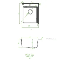 inny Zlewozmywak jednokomorowy 39x48 cm czarny granitowy LAVEO SOL