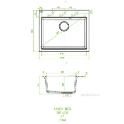 inny Zlewozmywak jednokomorowy 60x50 cm czarny granitowy LAVEO NOX