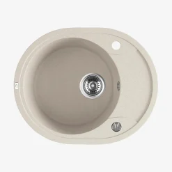 Zlewozmywaki|inny Zlewozmywak jednokomorowy okrągły z półociekaczem beżowy 58x47 cm LAVEO BOS