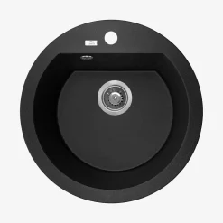 Zlewozmywaki|inny Zlewozmywak jednokomorowy 51x51 cm LAVEO FLOS okrągły czarny granitowy