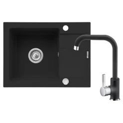 ZHEF Zlewozmywak z baterią czarno-srebrną HEROS 59x44 cm