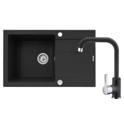 Zlewozmywaki|ZHEF Zlewozmywak z baterią czarno-srebrną HEROS 78x48 cm