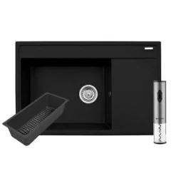 PYRAMIS POLSKA SPÓŁKA Z OGRANICZONĄ ODPOWIEDZIALNOŚCIĄ Zlewozmywak z wkładką ociekową lewy karbon ARES 79x50 cm + korkociąg