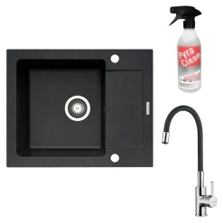 Zlewozmywaki|PYRAMIS POLSKA SPÓŁKA Z OGRANICZONĄ ODPOWIEDZIALNOŚCIĄ Zlewozmywak ZEFIR z baterią HERA czarny 62x50 cm + Pyra Clean