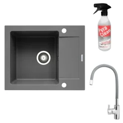 PYRAMIS POLSKA SPÓŁKA Z OGRANICZONĄ ODPOWIEDZIALNOŚCIĄ Zlewozmywak ZEFIR z baterią HERA szary beton 62x50 cm + Pyra Clean