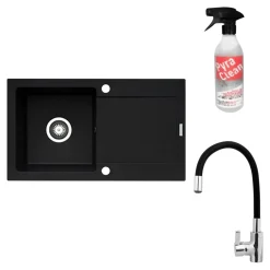 PYRAMIS POLSKA SPÓŁKA Z OGRANICZONĄ ODPOWIEDZIALNOŚCIĄ Zlewozmywak ZEFIR z baterią HERA karbon 76x44 cm + Pyra Clean