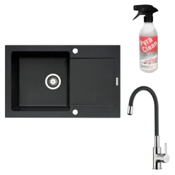 Zlewozmywaki|PYRAMIS POLSKA SPÓŁKA Z OGRANICZONĄ ODPOWIEDZIALNOŚCIĄ Zlewozmywak ZEFIR z baterią HERA czarny 79x50 cm + Pyra Clean